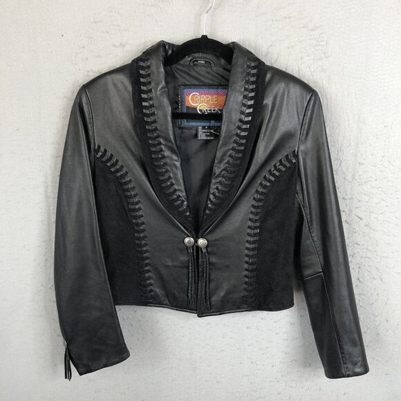 Cripple Creek Jackets & Blazers - Cripple Creek Leather Jackt Womens Small Black Western Concho Braided Ranch